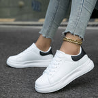 Women’s Clean White Leather Sneakers – Casual Minimalist Shoes