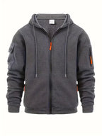 Men's Zip-Up Hoodie with Utility Pockets and Drawstring Hood