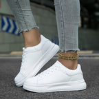 Women’s Clean White Leather Sneakers – Casual Minimalist Shoes