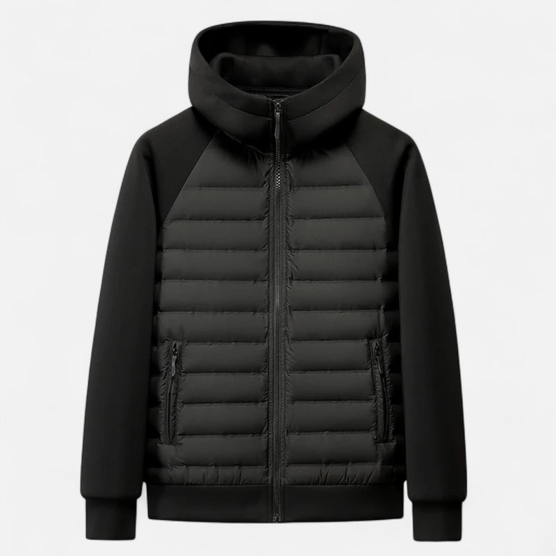 Men’s Hooded Down Jacket – Spliced Quilted Style