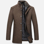 Men’s Long Wool Overcoat with Vest Panel