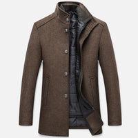 Men’s Long Wool Overcoat with Vest Panel