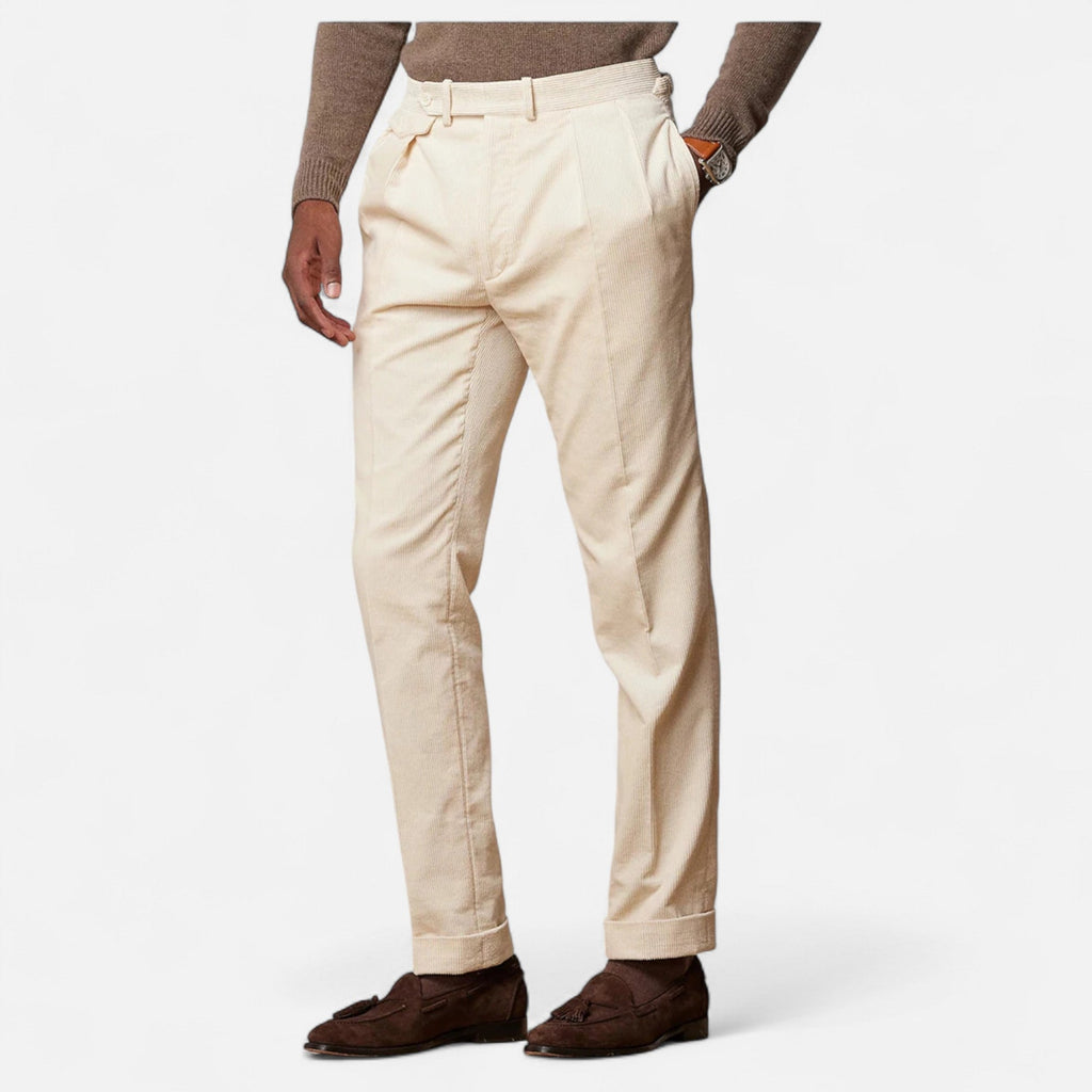 Men’s Tailored White Cotton-Blend Trousers