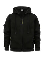 Men's Zip-Up Hoodie with Utility Pockets and Drawstring Hood