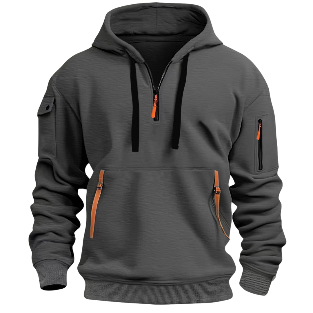 Men's Urban Utility Hoodie with Half-Zip and Zippered Pockets