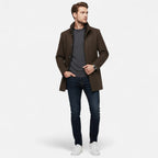Men’s Long Wool Overcoat with Vest Panel