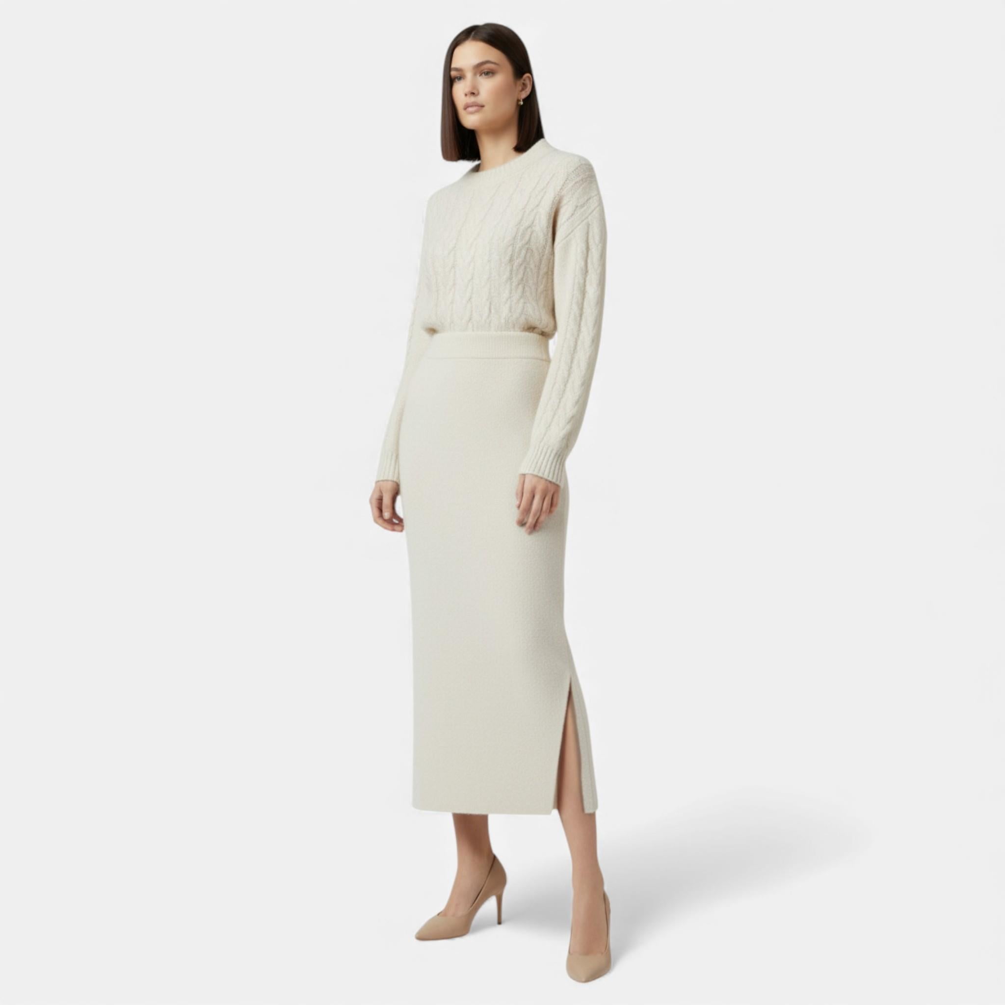 Women’s Wool A-Line Split Midi Skirt