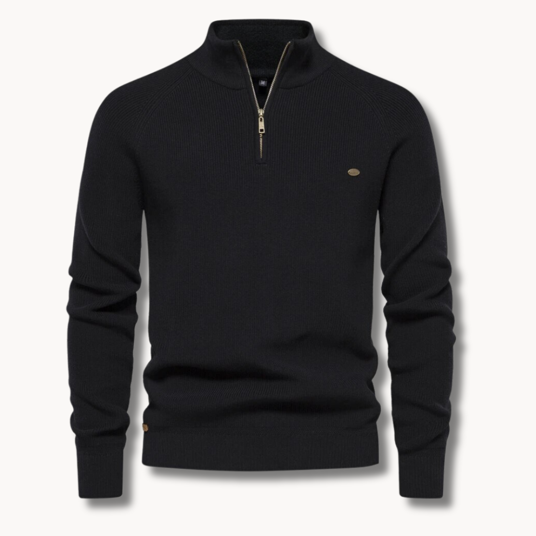 Men’s Half-Zip Knitted Jumper with Stand Collar and Slim Fit