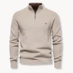 Men’s Half-Zip Knitted Jumper with Stand Collar and Slim Fit