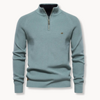 Men’s Half-Zip Knitted Jumper with Stand Collar and Slim Fit
