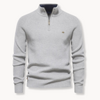 Men’s Half-Zip Knitted Jumper with Stand Collar and Slim Fit