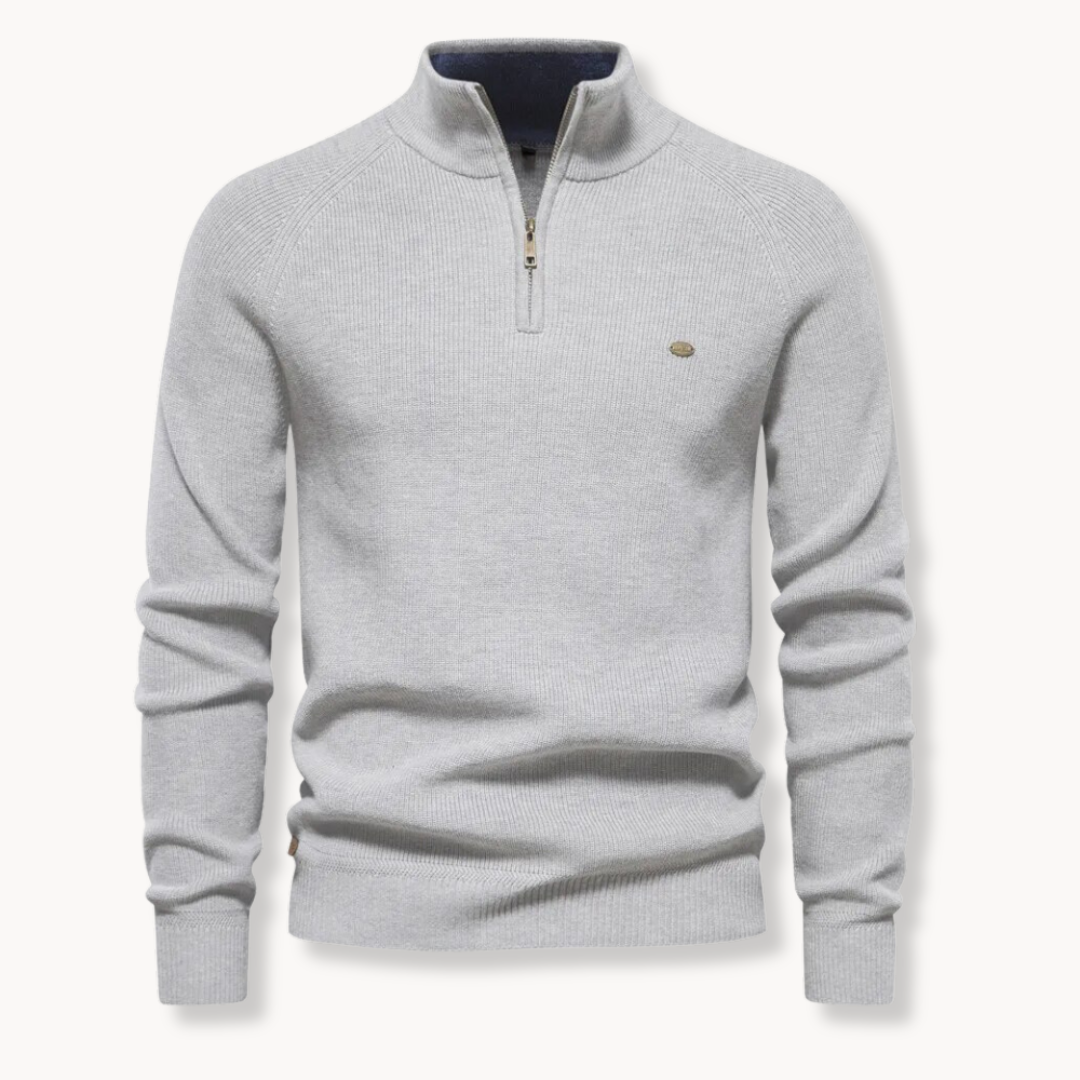 Men’s Half-Zip Knitted Jumper with Stand Collar and Slim Fit