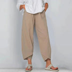 Women's Loose-Fit Cropped Pants with Overlap Hem Detail