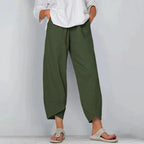 Women's Loose-Fit Cropped Pants with Overlap Hem Detail