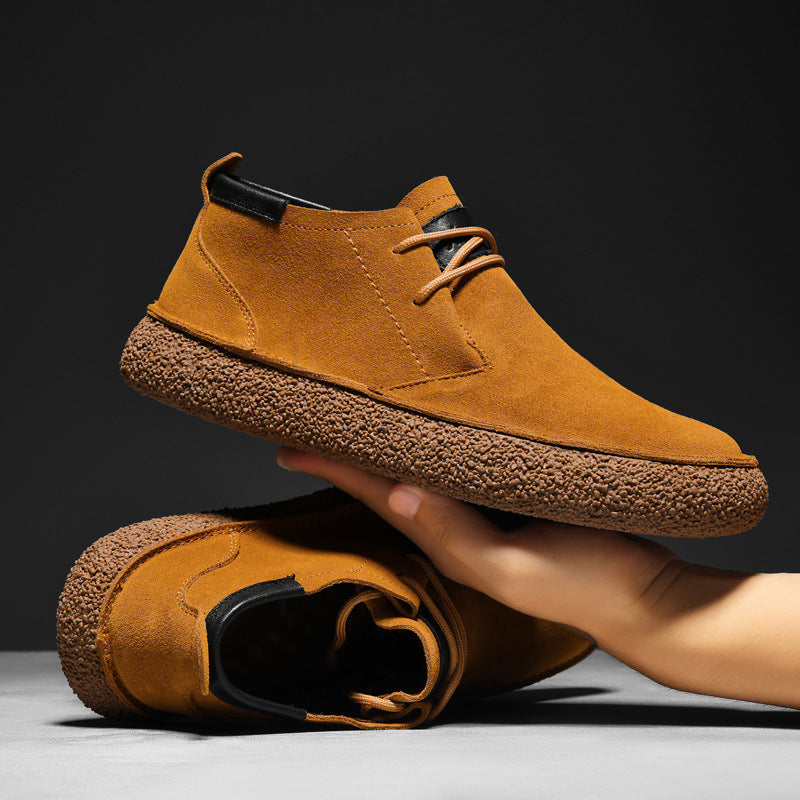 Men's Mid-Top Loafers with Textured Sole and Lace-Up Front