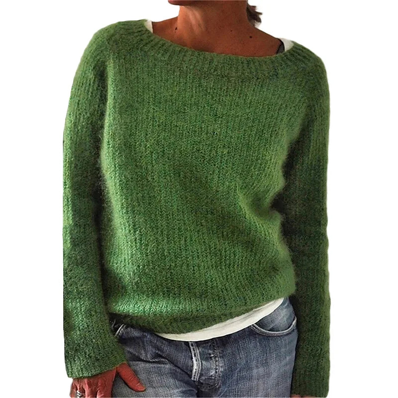 Women’s Loose Fit Neck Knit Jumper with Long Sleeves