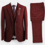 Men’s 3-Piece Tweed Herringbone Double-Breasted Suit