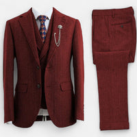 Men’s 3-Piece Tweed Herringbone Double-Breasted Suit