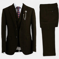 Men’s 3-Piece Tweed Herringbone Double-Breasted Suit