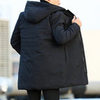 Men's Mid-Length Quilted Hooded Coat with Modern Zip Design