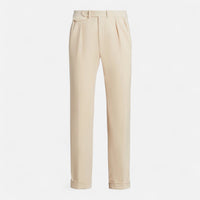 Men’s Tailored White Cotton-Blend Trousers