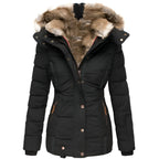 Women's Puffer Jacket with Hood and Slim Fit Design