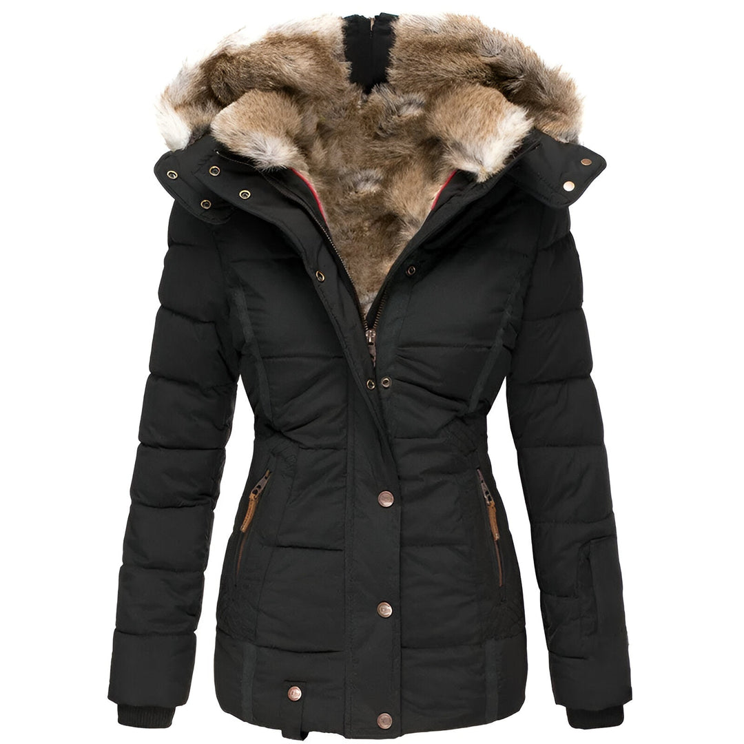 Women's Puffer Jacket with Hood and Slim Fit Design