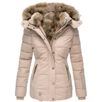 Women's Puffer Jacket with Hood and Slim Fit Design