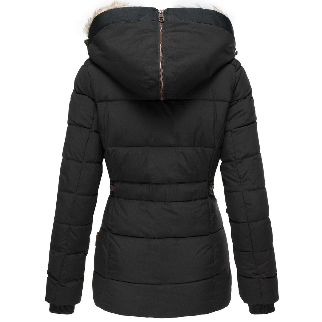 Women's Puffer Jacket with Hood and Slim Fit Design