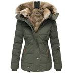 Women's Puffer Jacket with Hood and Slim Fit Design