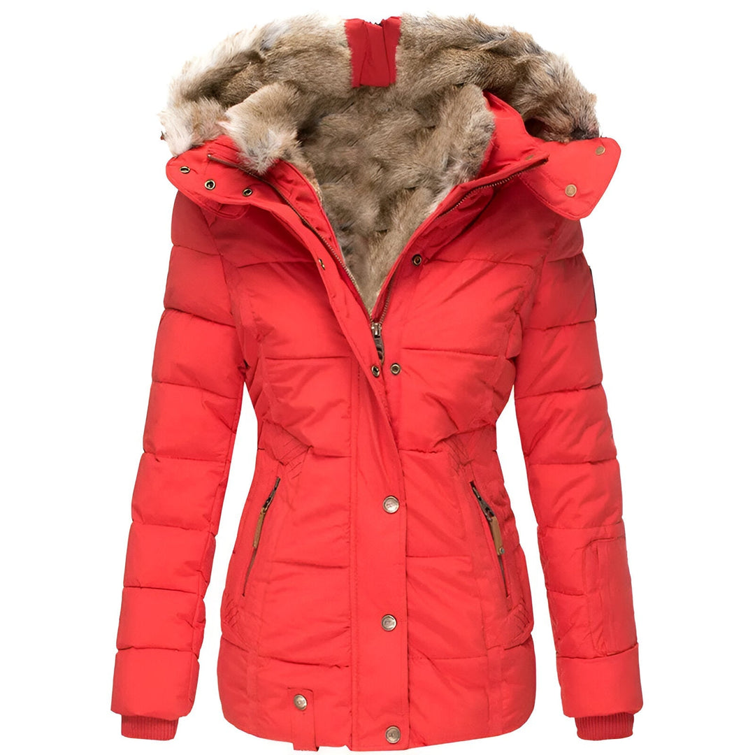 Women's Puffer Jacket with Hood and Slim Fit Design