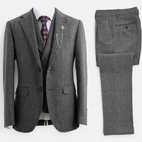 Men’s 3-Piece Tweed Herringbone Double-Breasted Suit
