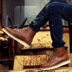 Men’s Lace-Up Moc Toe Boots with Rugged Sole and Casual Street Style