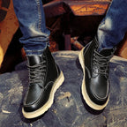 Men’s Lace-Up Moc Toe Boots with Rugged Sole and Casual Street Style