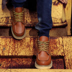 Men’s Lace-Up Moc Toe Boots with Rugged Sole and Casual Street Style