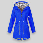 Women's Waterproof Rain Jacket with Drawcord Waist and Hooded Zip