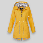 Women's Waterproof Rain Jacket with Drawcord Waist and Hooded Zip