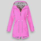 Women's Waterproof Rain Jacket with Drawcord Waist and Hooded Zip
