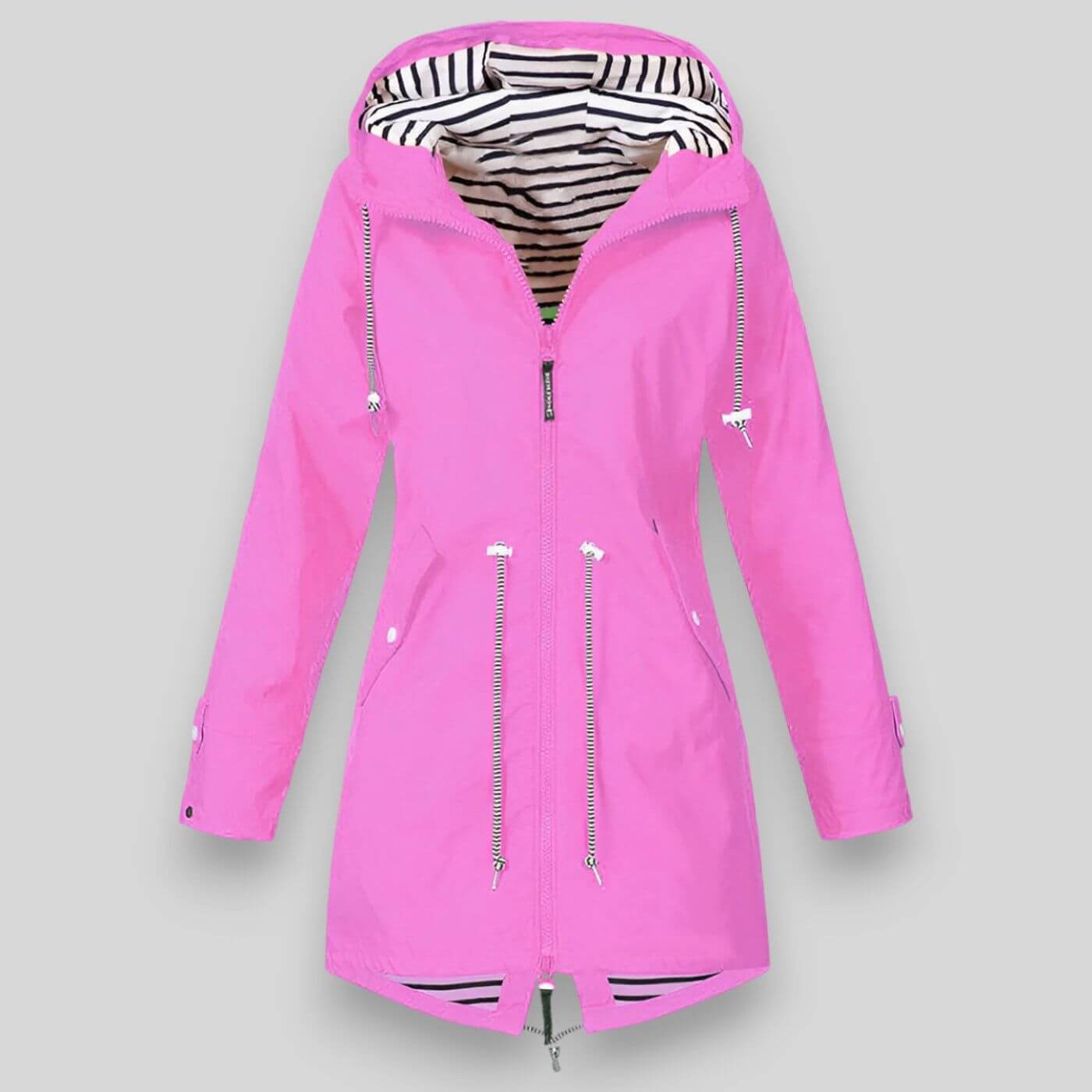 Women's Waterproof Rain Jacket with Drawcord Waist and Hooded Zip