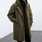 Men's Long Waterproof Puffer Trench Coat with Hood