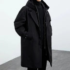 Men's Long Waterproof Puffer Trench Coat with Hood