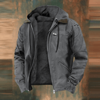 Men's Hooded Bomber Jacket with Lined Interior and Zip Pockets