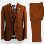 Men’s 3-Piece Tweed Herringbone Double-Breasted Suit