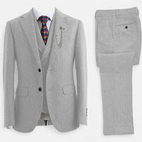 Men’s 3-Piece Tweed Herringbone Double-Breasted Suit