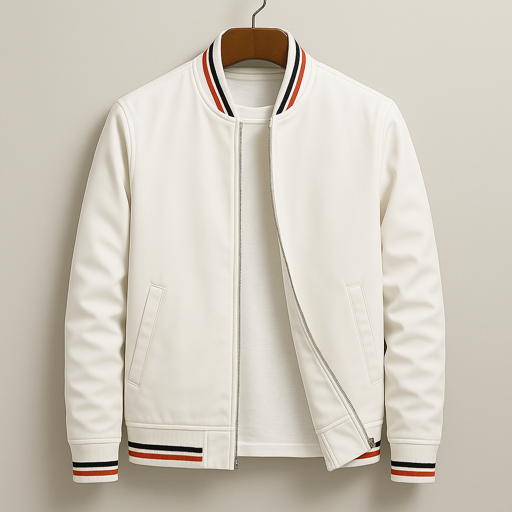 Men's Zip-Up Lightweight Bomber Jacket with Ribbed Trim